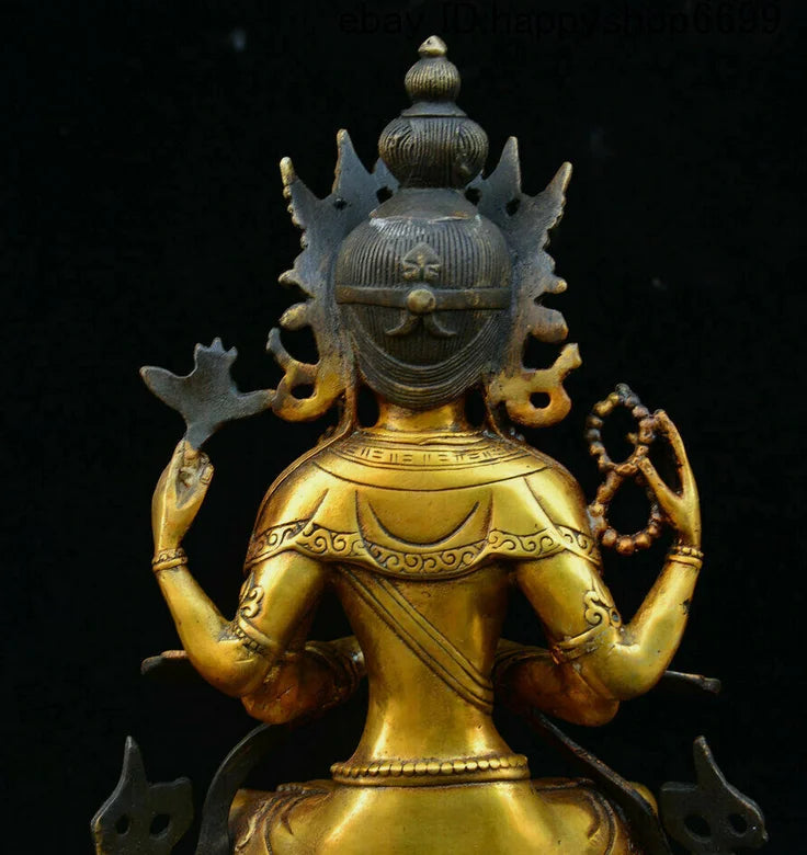 Old Tibet Buddhism Temple Bronze 4 Arms Chenrezig Goddess Buddhas Goddess Statu&