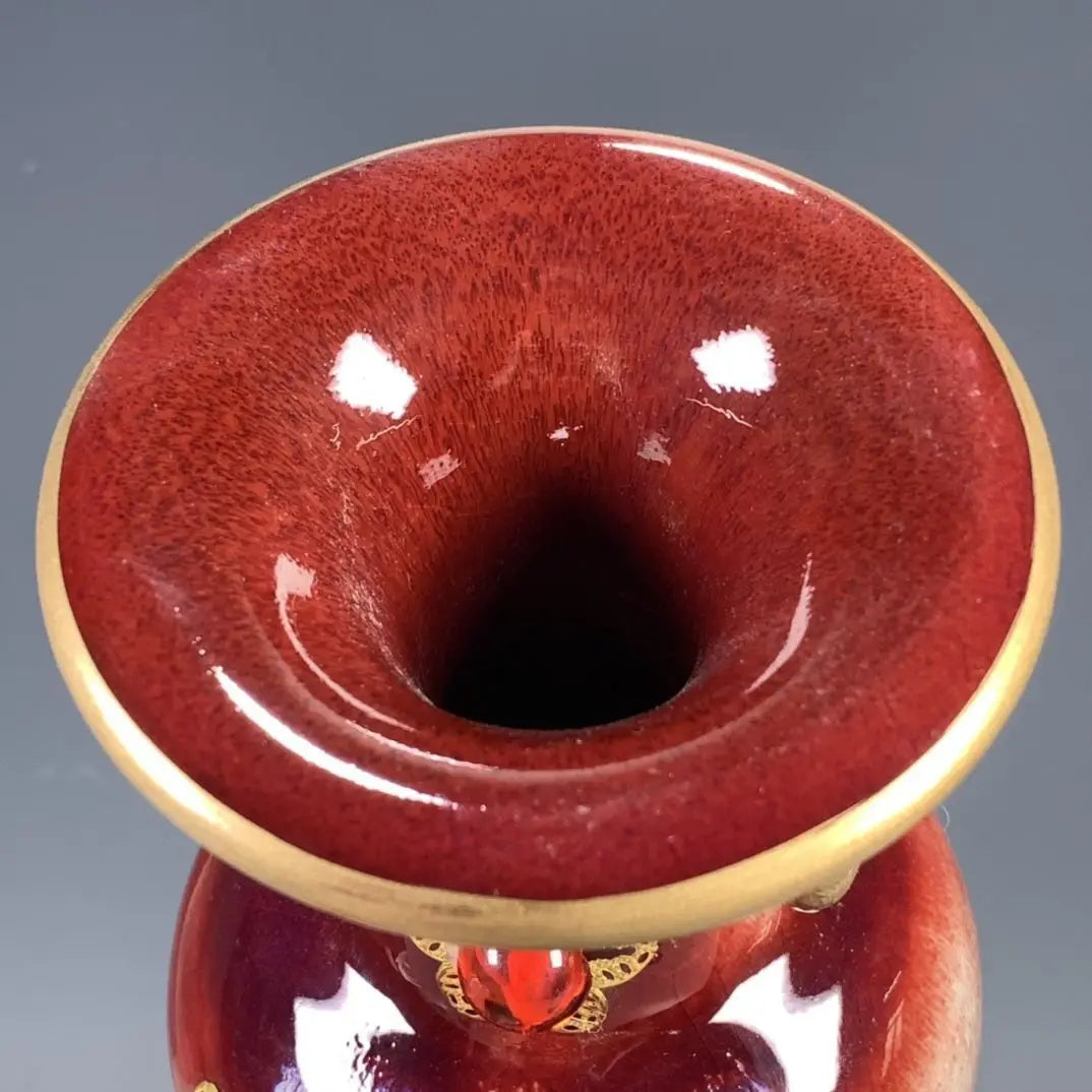 Antique porcelain Jun porcelain kiln-changed double-eared ring inlaid gemstone vase Bogu shelf old ornaments